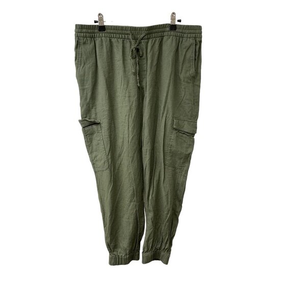Banana Republic Green Lounge Cargo Cropped Jogger Linen Blend Pull On Pant Large - Picture 1 of 6